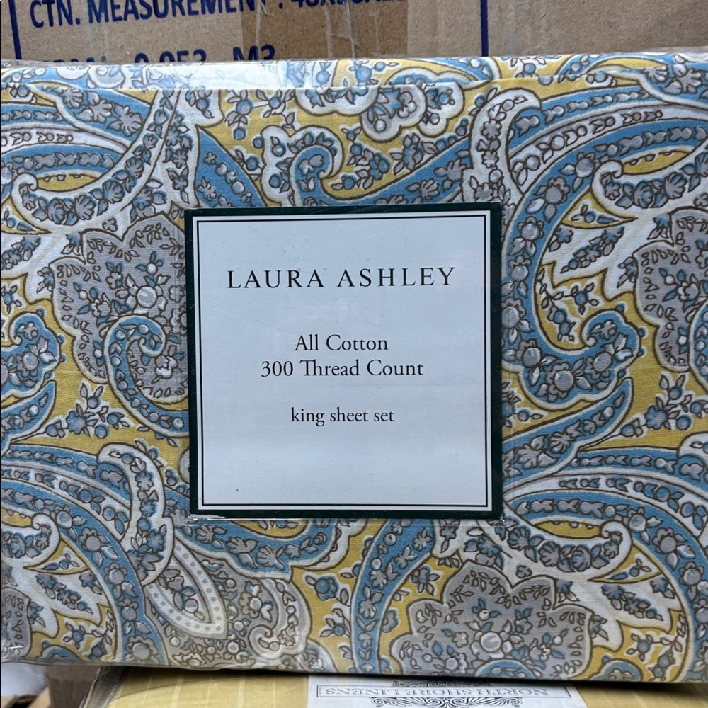 Laura Ashley Blue and Yellow Paisley King Sheet Set